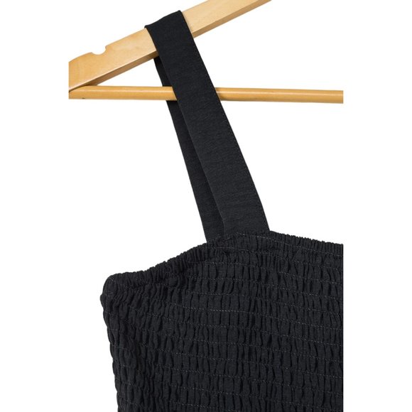 Black Smocked Sleeveless Wide Leg Jumpsuit with Pockets - Picture 11 of 16